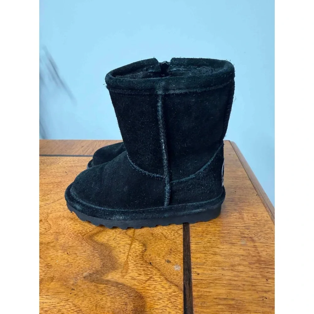 Bearpaw Emma Toddler Boots Black Suede Faux Fur Lined Side Zip Size 6 US